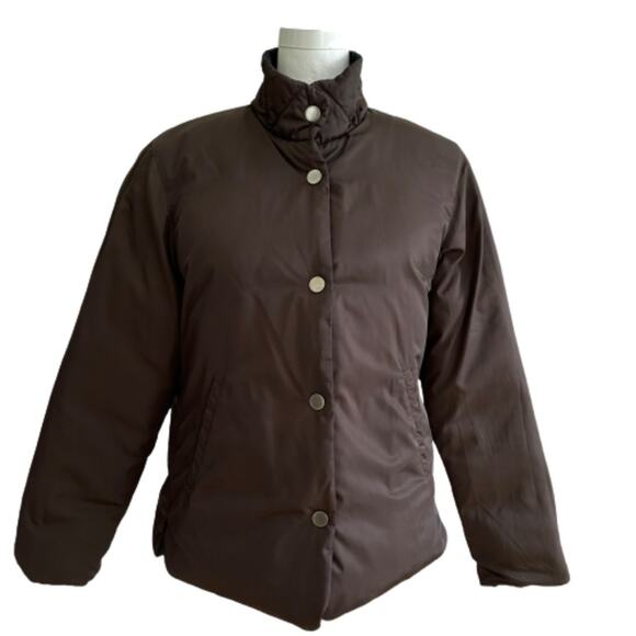 Talbots Puffer Coat Black Reversible Brown Down Puffer Jacket Medium Petite - Picture 9 of 11